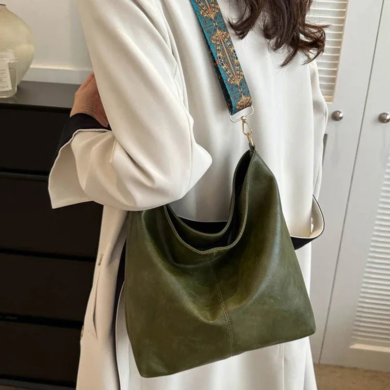 SaneShoppe - Women's retro large capacity Pu shoulder bag, fashionable crossbody bag, simple casual commuting bucket bag