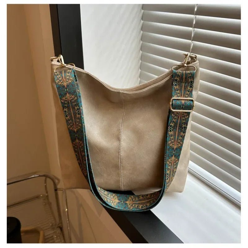 SaneShoppe - Women's retro large capacity Pu shoulder bag, fashionable crossbody bag, simple casual commuting bucket bag