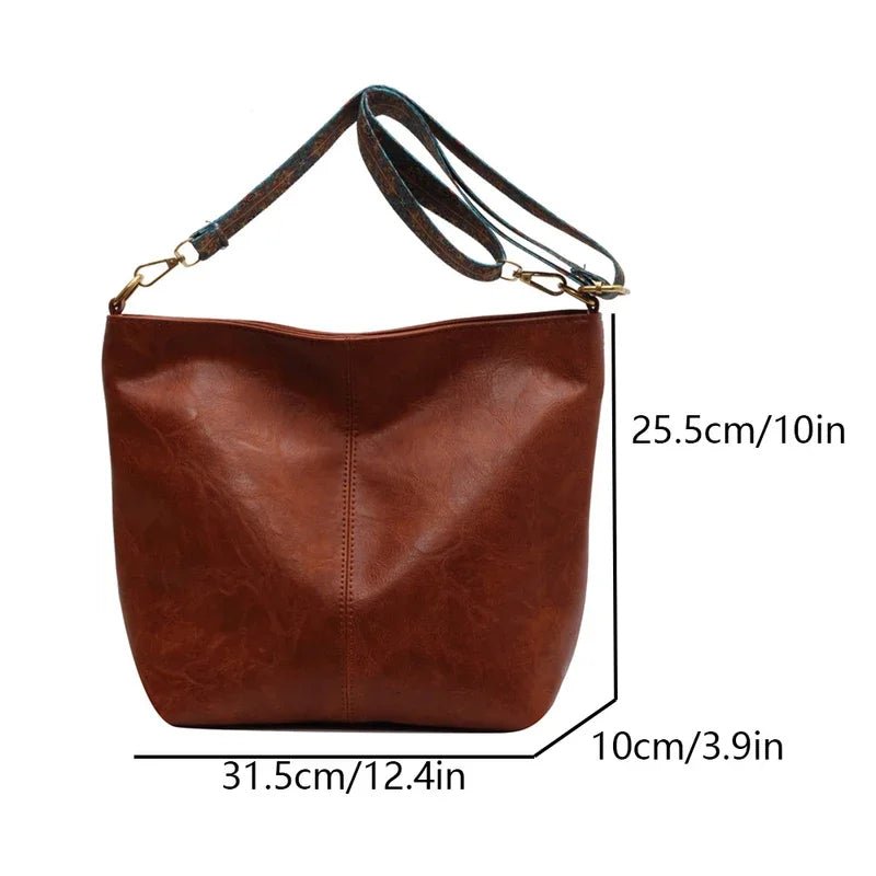 SaneShoppe - Women's retro large capacity Pu shoulder bag, fashionable crossbody bag, simple casual commuting bucket bag