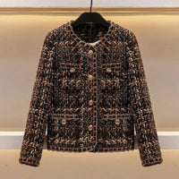 SaneShoppe - Women's Retro Tweed Cloth Coat, Korean Design Sense Woolen Coat, Padded Jacket, Casual, Brown, Female, Spring, Autumn, New