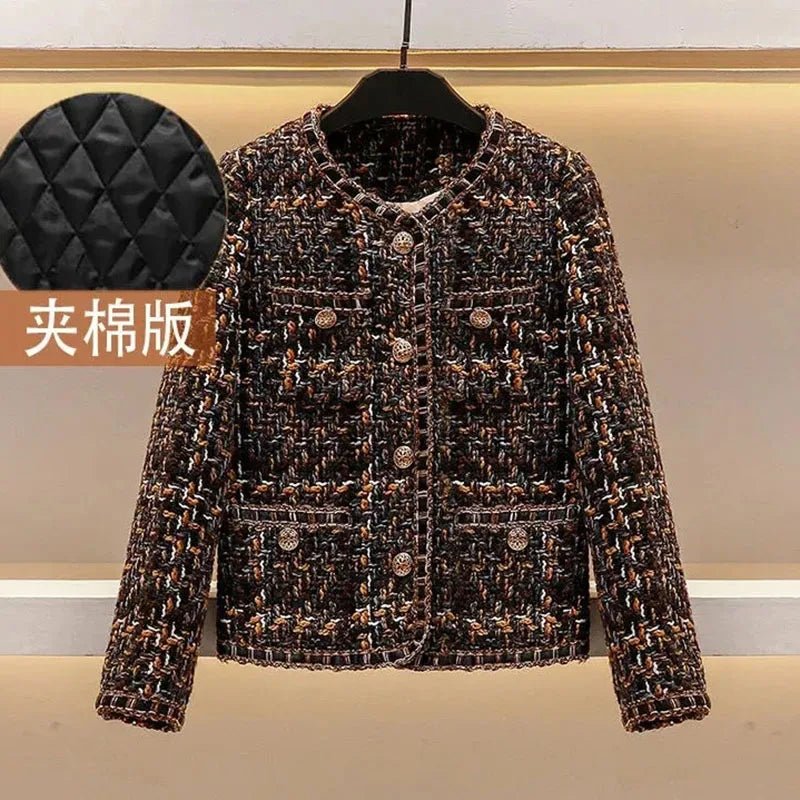 SaneShoppe - Women's Retro Tweed Cloth Coat, Korean Design Sense Woolen Coat, Padded Jacket, Casual, Brown, Female, Spring, Autumn, New
