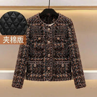 SaneShoppe - Women's Retro Tweed Cloth Coat, Korean Design Sense Woolen Coat, Padded Jacket, Casual, Brown, Female, Spring, Autumn, New