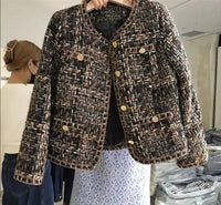 SaneShoppe - Women's Retro Tweed Cloth Coat, Korean Design Sense Woolen Coat, Padded Jacket, Casual, Brown, Female, Spring, Autumn, New