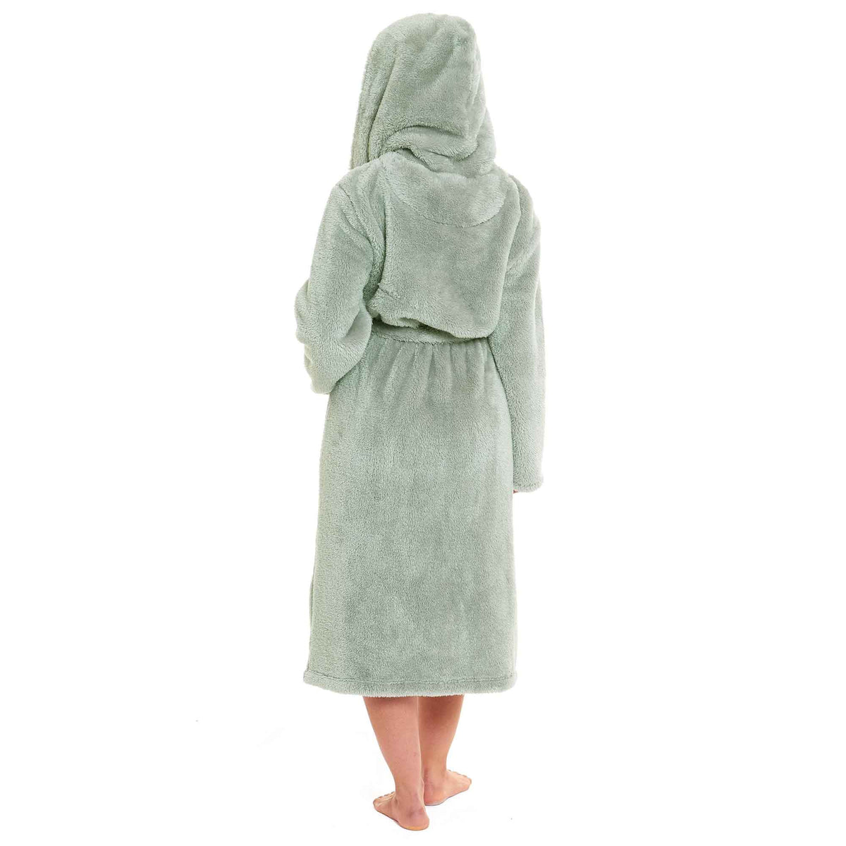SaneShoppe - Women's Sage Green Snuggle Fleece Touch Hooded Robe Luxurious Soft Loungewear Cosy Durable Dressing Gown UK Sizes 8 - 22 by Daisy Dreamer