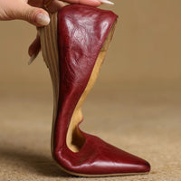SaneShoppe-Women's Elegant Sheepskin Pointed Toe Flats, Comfortable 2cm Kitten Heel Dress Shoes