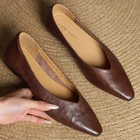 SaneShoppe-Women's Elegant Sheepskin Pointed Toe Flats, Comfortable 2cm Kitten Heel Dress Shoes
