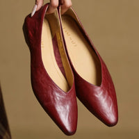 SaneShoppe-Women's Elegant Sheepskin Pointed Toe Flats, Comfortable 2cm Kitten Heel Dress Shoes