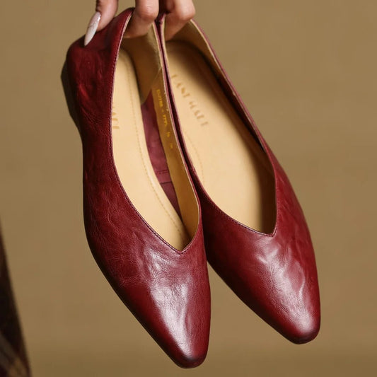 SaneShoppe-Women's Elegant Sheepskin Pointed Toe Flats, Comfortable 2cm Kitten Heel Dress Shoes