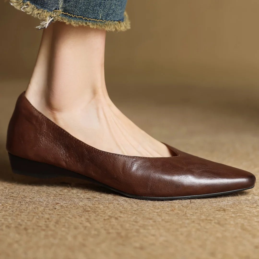 SaneShoppe-Women's Elegant Sheepskin Pointed Toe Flats, Comfortable 2cm Kitten Heel Dress Shoes