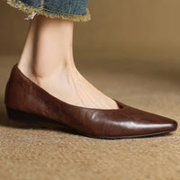 SaneShoppe-Women's Elegant Sheepskin Pointed Toe Flats, Comfortable 2cm Kitten Heel Dress Shoes
