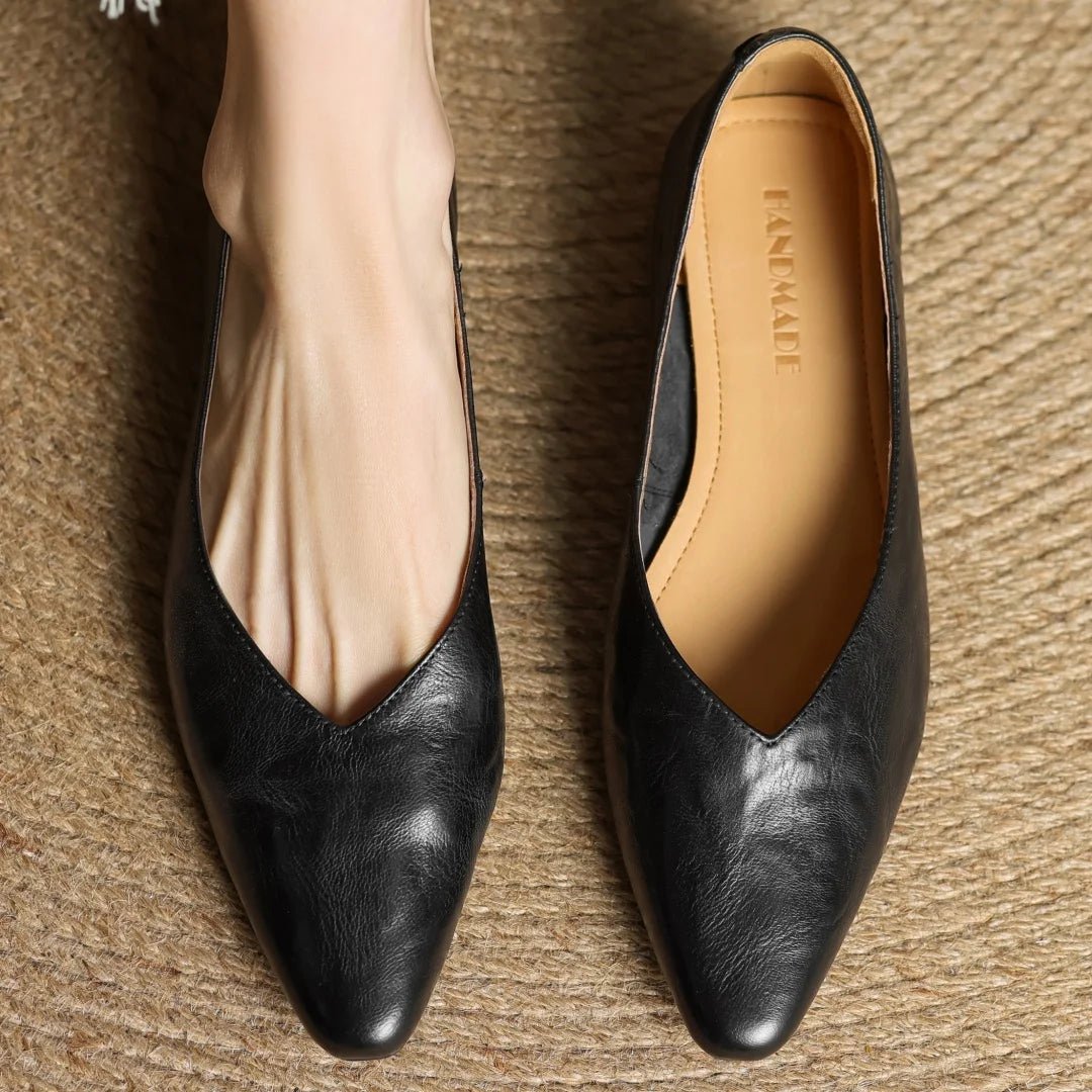 SaneShoppe-Women's Elegant Sheepskin Pointed Toe Flats, Comfortable 2cm Kitten Heel Dress Shoes