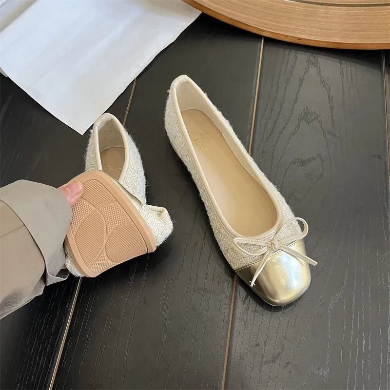 SaneShoppe - Women's Shoes Autumn New Ballet Shoes Leather Round Head Women's Shoes Flat Casual Classic Breathable Style Ladies Single Shoes