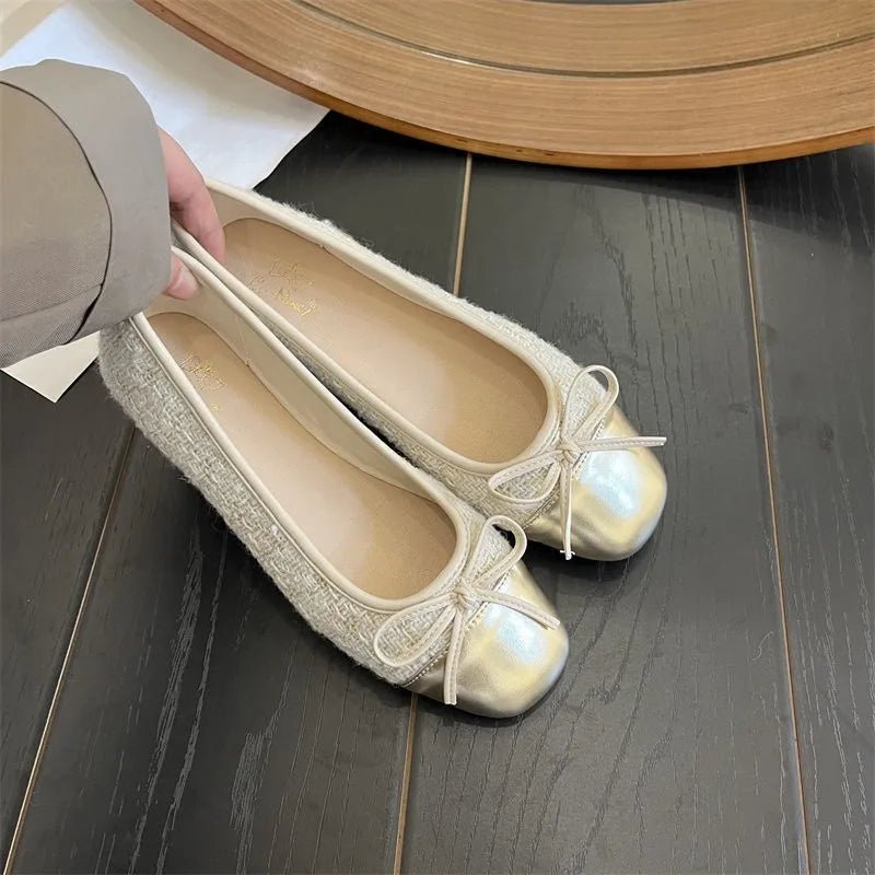 SaneShoppe - Women's Shoes Autumn New Ballet Shoes Leather Round Head Women's Shoes Flat Casual Classic Breathable Style Ladies Single Shoes