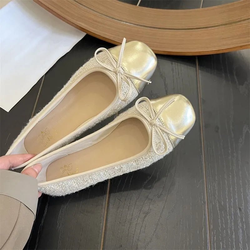 SaneShoppe - Women's Shoes Autumn New Ballet Shoes Leather Round Head Women's Shoes Flat Casual Classic Breathable Style Ladies Single Shoes