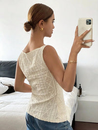 SaneShoppe - Women's summer sleeveless geometric texture single breasted casual shirt