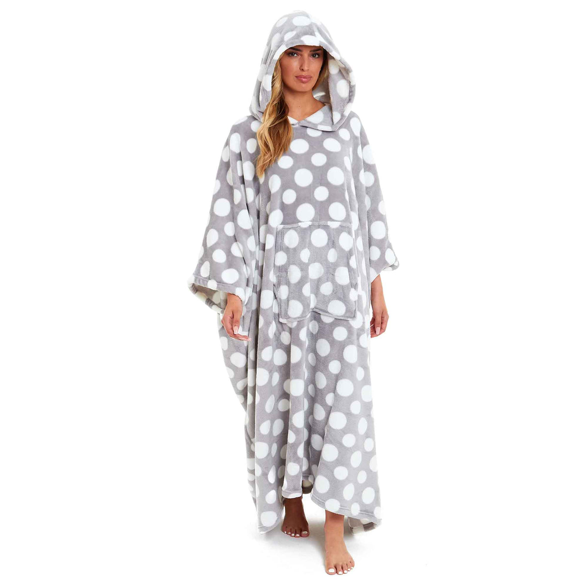 SaneShoppe - Women's Super Soft Oversized Hooded Poncho Blanket with Stars & Polka Dot Design for Indoor & Outdoor Use by Daisy Dreamer