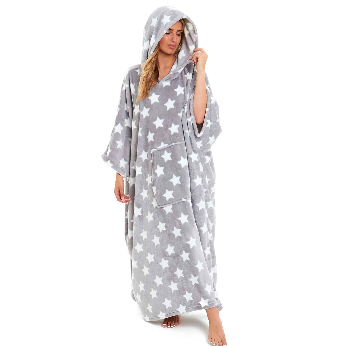 SaneShoppe - Women's Super Soft Oversized Hooded Poncho Blanket with Stars & Polka Dot Design for Indoor & Outdoor Use by Daisy Dreamer