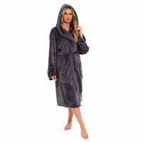 SaneShoppe - Women's Super Soft Plush Fleece Hooded Bathrobe Fluffy Velvet Loungewear Long Sleeve Cosy Winter Dressing Gown Spa Essential by Daisy Dreamer