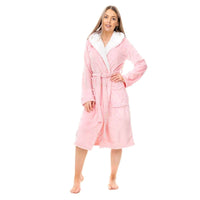 SaneShoppe - Women's Super Soft Plush Fleece Hooded Bathrobe Fluffy Velvet Loungewear Long Sleeve Cosy Winter Dressing Gown Spa Essential by Daisy Dreamer