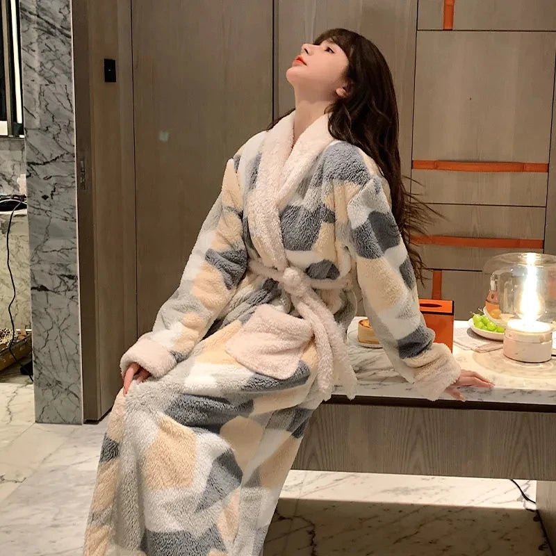 SaneShoppe-Women's Plush Velvet Bathrobe for Fall and Winter, Long or Extra-Long