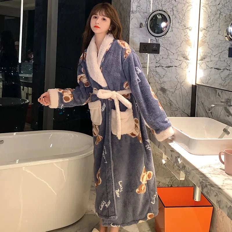 SaneShoppe-Women's Plush Velvet Bathrobe for Fall and Winter, Long or Extra-Long