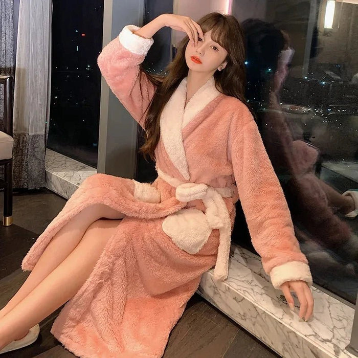 SaneShoppe-Women's Plush Velvet Bathrobe for Fall and Winter, Long or Extra-Long