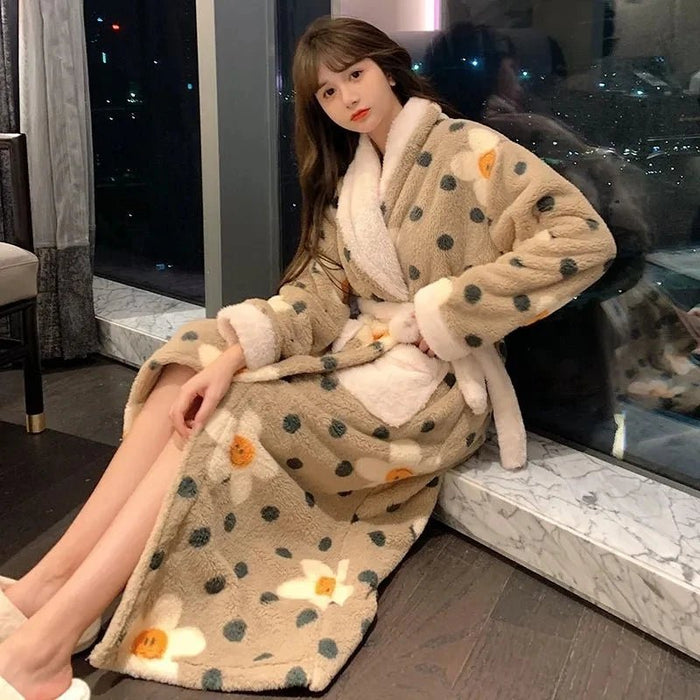 SaneShoppe-Women's Plush Velvet Bathrobe for Fall and Winter, Long or Extra-Long