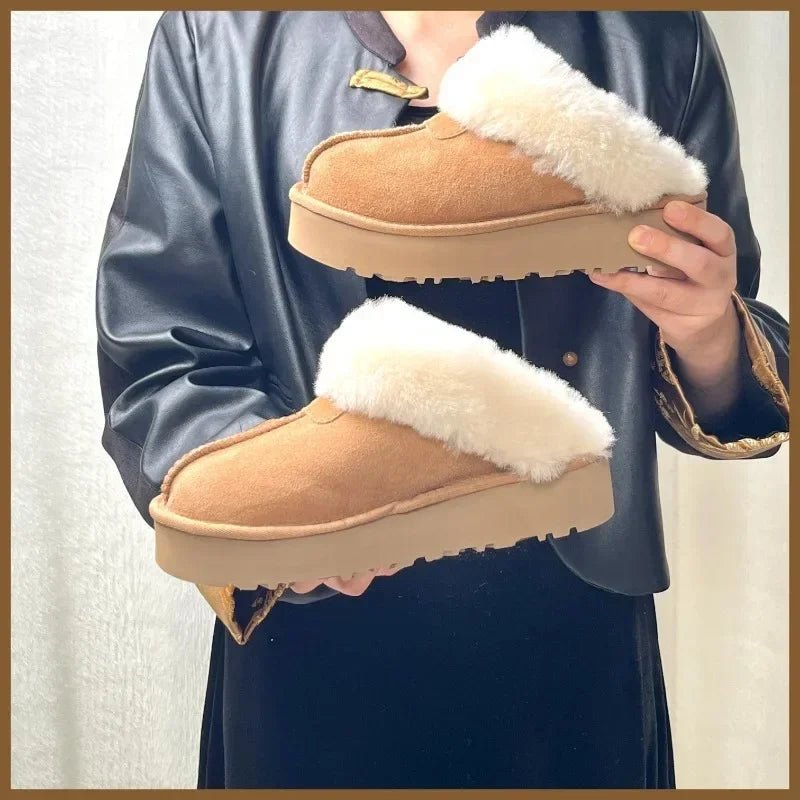 SaneShoppe-Fashionable Women's Sheepskin Snow Slippers with Wool Lining for Extra Warmth