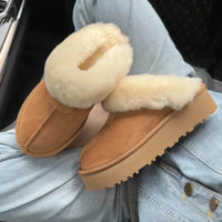 SaneShoppe-Fashionable Women's Sheepskin Snow Slippers with Wool Lining for Extra Warmth