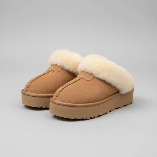 SaneShoppe-Fashionable Women's Sheepskin Snow Slippers with Wool Lining for Extra Warmth