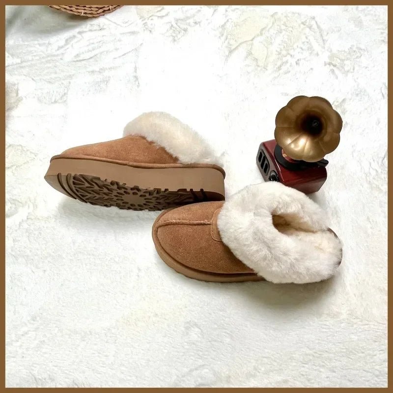 SaneShoppe-Fashionable Women's Sheepskin Snow Slippers with Wool Lining for Extra Warmth