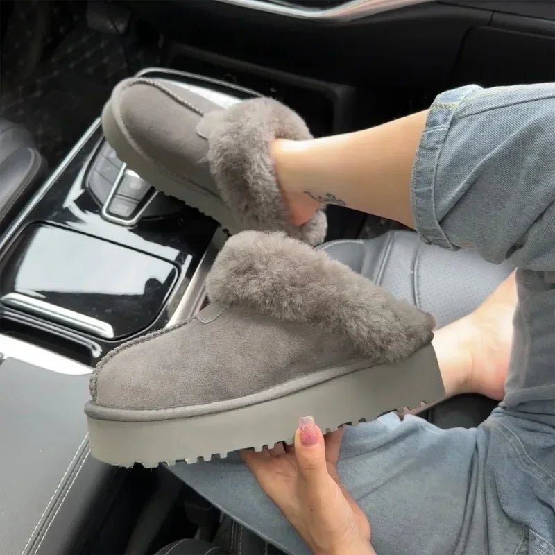 SaneShoppe-Fashionable Women's Sheepskin Snow Slippers with Wool Lining for Extra Warmth