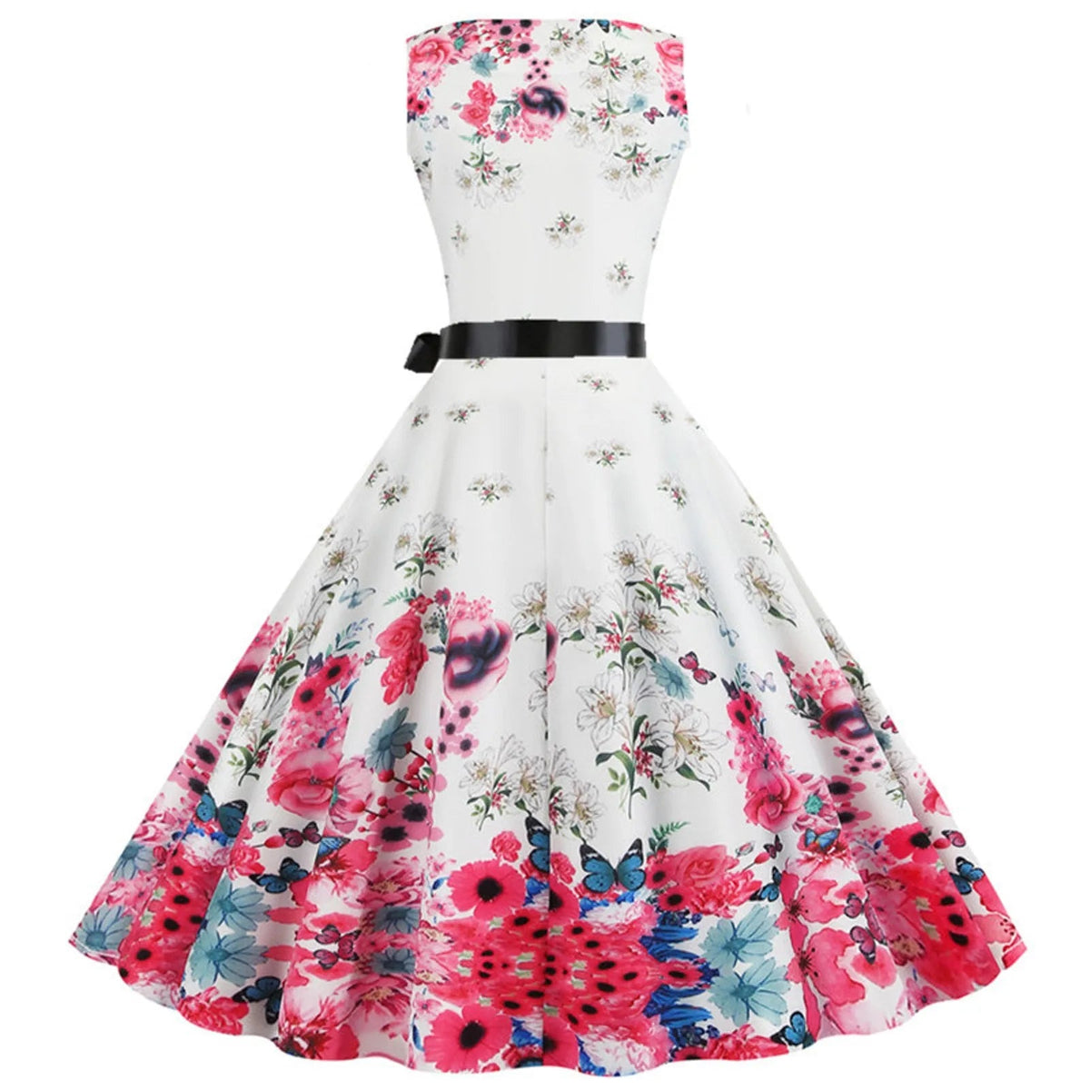 SaneShoppe - Women's Vintage Cocktail Long Dresses Retro Floral Print Sleeveless Swing Party Dresses For Women Tea Party Dresses For Women