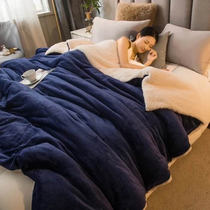 SaneShoppe - Wool Throw Blanket Keep Warm Winter Bed Blankets Double Sided Queen Duvet Cover Camping Double Bed Cover Bedspread On The Bed