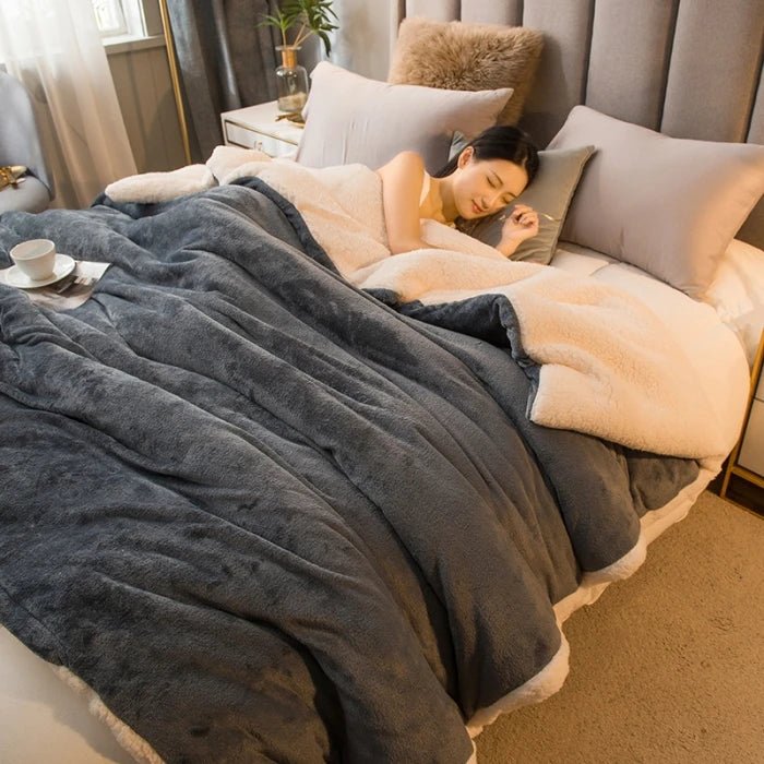 SaneShoppe - Wool Throw Blanket Keep Warm Winter Bed Blankets Double Sided Queen Duvet Cover Camping Double Bed Cover Bedspread On The Bed