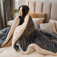 SaneShoppe - Wool Throw Blanket Keep Warm Winter Bed Blankets Double Sided Queen Duvet Cover Camping Double Bed Cover Bedspread On The Bed