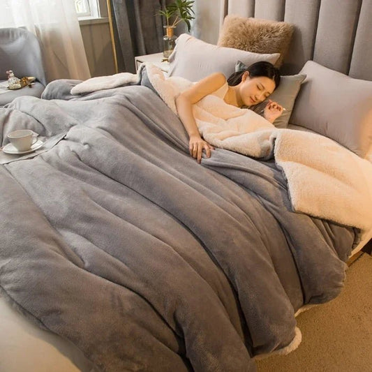 SaneShoppe - Wool Throw Blanket Keep Warm Winter Bed Blankets Double Sided Queen Duvet Cover Camping Double Bed Cover Bedspread On The Bed