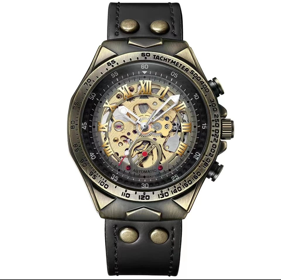 SaneShoppe-Men's Waterproof Automatic Mechanical Retro Watch with Genuine Leather Band