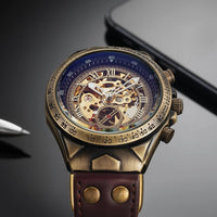 SaneShoppe-Men's Waterproof Automatic Mechanical Retro Watch with Genuine Leather Band