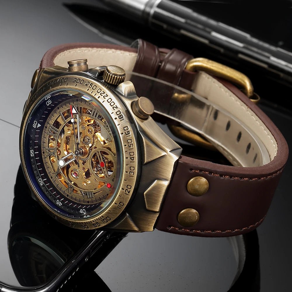 SaneShoppe-Men's Waterproof Automatic Mechanical Retro Watch with Genuine Leather Band