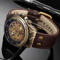 SaneShoppe-Men's Waterproof Automatic Mechanical Retro Watch with Genuine Leather Band