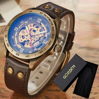 SaneShoppe-Men's Waterproof Automatic Mechanical Retro Watch with Genuine Leather Band