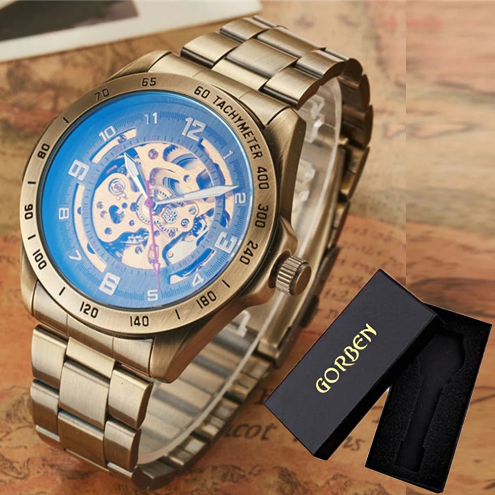 SaneShoppe-Men's Waterproof Automatic Mechanical Retro Watch with Genuine Leather Band