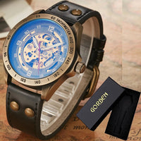 SaneShoppe-Men's Waterproof Automatic Mechanical Retro Watch with Genuine Leather Band