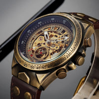SaneShoppe-Men's Waterproof Automatic Mechanical Retro Watch with Genuine Leather Band