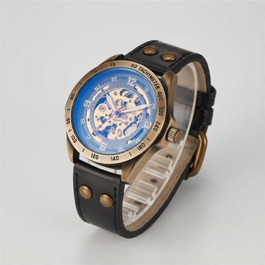 SaneShoppe-Men's Waterproof Automatic Mechanical Retro Watch with Genuine Leather Band