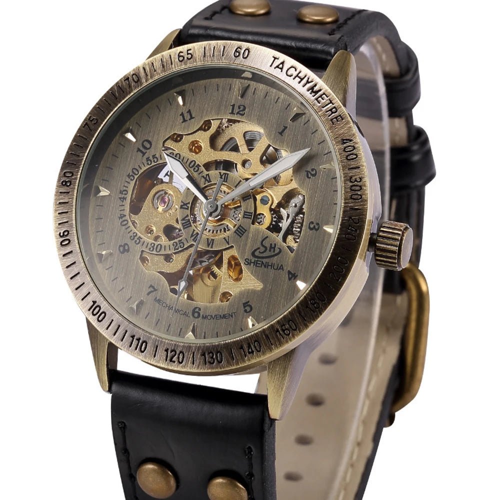 SaneShoppe-Men's Waterproof Automatic Mechanical Retro Watch with Genuine Leather Band
