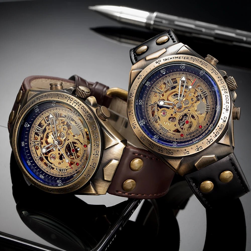 SaneShoppe-Men's Waterproof Automatic Mechanical Retro Watch with Genuine Leather Band
