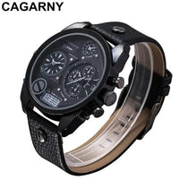 SaneShoppe-Cagarny Men's Leather Strap Dual Time Watch, Waterproof Quartz with Date - Luxury Gift