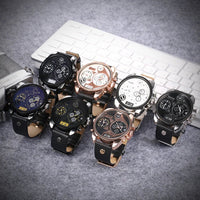 SaneShoppe-Cagarny Men's Leather Strap Dual Time Watch, Waterproof Quartz with Date - Luxury Gift